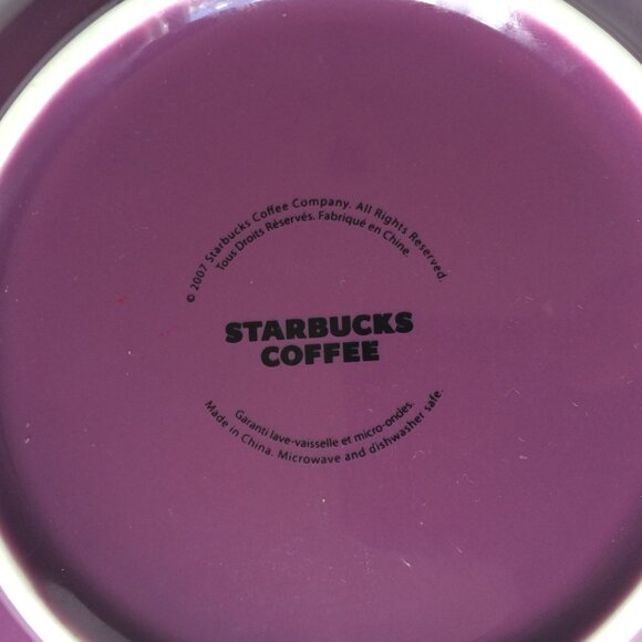 Starbucks 2007 Coffee Tea Mug Cup Saucer Set Purple White Leaf 10 oz - Picture 10 of 10